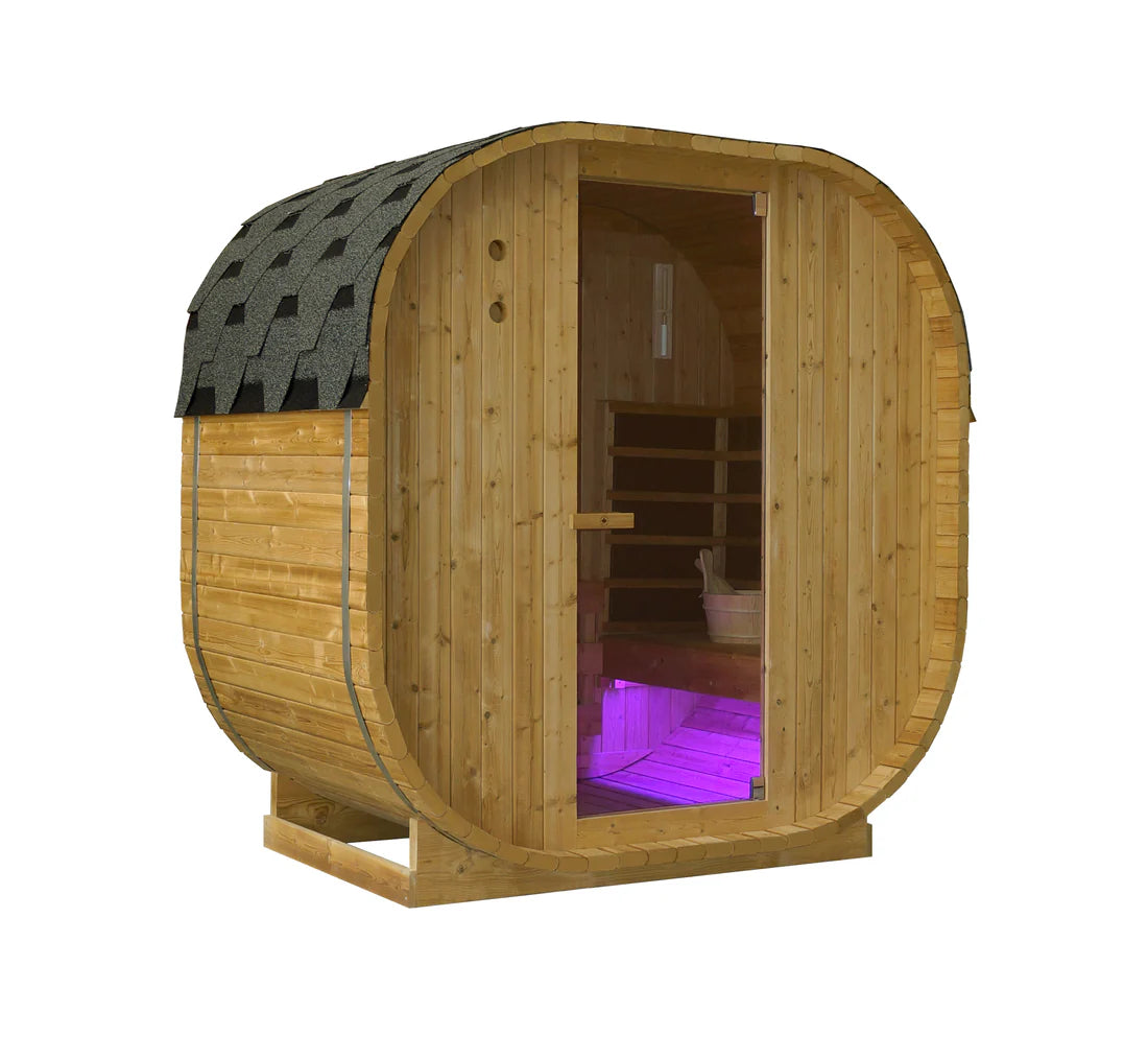 Outdoor Oval Barrel Hybrid Sauna - Infrared and traditional in one sauna