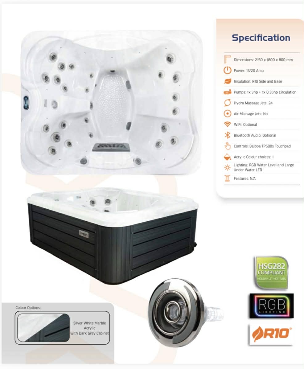 Sunbeach 4 Seat -  HSG282 Compliant hot tub for Holiday Accommodation