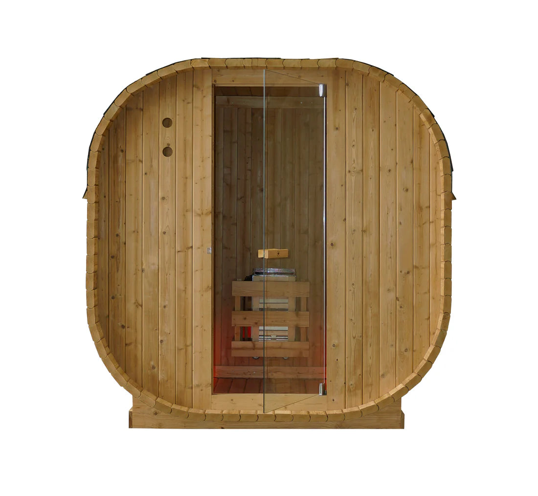 Outdoor Oval Barrel Hybrid Sauna - Infrared and traditional in one sauna