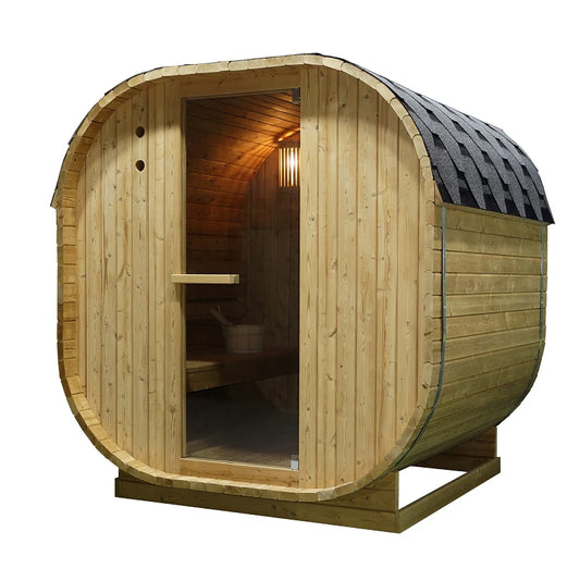 Outdoor Oval Barrel Hybrid Sauna - Infrared and traditional in one sauna